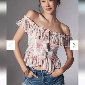 Anthropologie White Ruffled Top